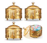 Pesfehhy 4 Plateaux de Ramadan avec Couvercle Doré Plateau Eid Mubarak Assiette de Ramadan Décorations de Ramadan Récipient de Stockage de Nourriture du Ramadan 9 X 9 cm