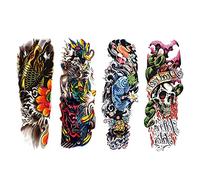 Pesfehhy 4Pcs/Lot Tatouages Temporaires ImpermÉAbles Poisson Crâne Couleur Bras ModÈLe MÉCanique Appliques Autocollant 48x17Cm (1720#) Applicable Aux Et Aux Femmes