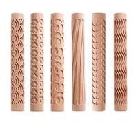 Pesfehhy 6 PCS Rouleaux à Motif en Argile, Rouleaux Texturés 15x2cm pour Outils en Poterie à Manche en Bois Étoiles Ondulées en Bois