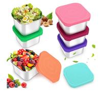 Pesfehhy 6 PCS Snack Containers, 6Oz Sauce en Métal Boîte de Conservation des Aliments Conteneurs en Acier Inoxydable + Silicone avec Couvercles en Silicone