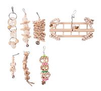 Pesfehhy 7 Paquets Oiseaux Perroquet Swing Chewing - Bois Naturel Suspendus Bell Cage à Oiseaux AppropriéS pour Les Petites Cockatiels Conures Finches Macaws