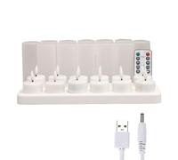 Pesfehhy Bougies sans Flamme avec Minuterie de Télécommande et Base de Chargement, 12 Bougies Chauffe-Plat LED à Batterie Rechargeable par USB