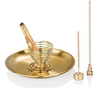 Pesfehhy Brûleur 4 Pièces, Porte-Encens pour Bâtons D'Encens/Bobine D'Encens/Cônes D'Encens Attrape-Cendres en Laiton pour Salle de Méditation Yoga Or