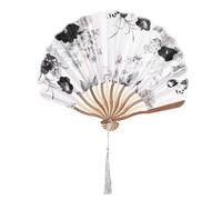 Pesfehhy Chinois Gris Pivoine Fleur Bambou Tissu Pliant Danse Ventilateur à Main Blanc