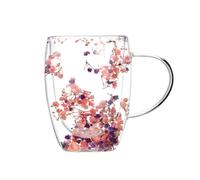 Pesfehhy Creatives Vraie Fleur Double Verre Haut Niveau D'Apparence Pleine Étoile Fleur Séchée Lait Café Verre 350 ML Ménage Tasse B