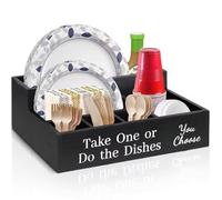 Pesfehhy Ferme Rustique Assiette en Bois Tasse Distributeur Boîte Assiette en Papier Organisateur Portable Pique-Nique pour Tasses Fourchettes Cuillère Assiettes