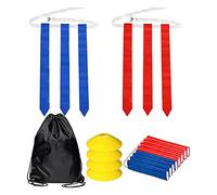 Pesfehhy Flag Football Set-14Pcs Ceintures avec 42 Drapeaux (21 Drapeaux Rouges et 21 Drapeaux Bleus) Ceintures de Drapeaux D'Entraînement Touchdown