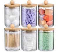 Pesfehhy Lot de 6 Supports Distributeurs avec Couvercles en Bambou, Organisateur de Rangement Transparent
