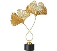 Pesfehhy Ornements de Feuille de Ginkgo Doré en Fer avec 2 Feuilles et Base, Sculpture de Table Moderne et Simple