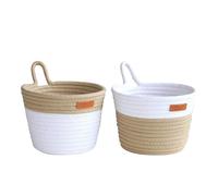 Pesfehhy Panier de Rangement Mural à Suspendre, Petits Paniers Suspendus Tissés en Corde de Coton avec Poignée, Panier à Plantes de Décoration D'Intérieur Boho (Paquet de 2) Réutilisable et