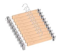 Pesfehhy Paquet de 10 Cintres de Jupe en Bois avec Clips RéGlables Cintre de Pantalon AntidéRapant Naturel Cintres de Pantalon en Bois de Lotus 360 °