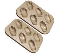 Pesfehhy Paquet de 2 Moules à Gâteau en Forme de Madeleine, Ustensiles de Cuisson AntiadhéSifs Robustes en Coquille Madeline pour Cuisson au Four (Or)