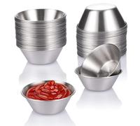Pesfehhy Paquet de 24 Tasses à Sauce en Acier Inoxydable, Tasses à Condiments Rondes Réutilisables de 50 ML, Tasse à Sauce, Tasse en Métal Individuelle Empilable