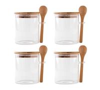 Pesfehhy Paquet de 4 Récipients en Verre pour Flocons D'Avoine avec Couvercles et Cuillères, Bocaux en Verre avec Cuillères et Couvercles pour Thé en Vrac