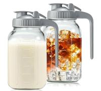 Pesfehhy Pichets en Verre avec Couvercle et Poignée, 32 Oz, Pichet d'eau en Verre Anti-Fuite à Large Ouverture, Récipient à Crème pour Infusion à Froid 2 Pièces
