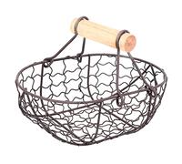 Pesfehhy PoignéE en Bois MéTal RéTro Panier Portable Multifonction LéGumes LéGumes Oeufs éPicerie Panier de Rangement Pratique Organisateur Noir