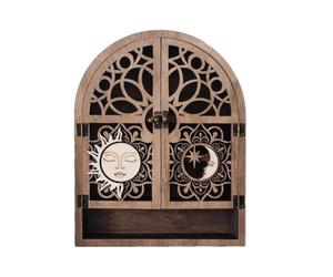 Pesfehhy Présentoir Soleil Lune Présentoir en Cristal 4 Étagères Étagère en Bois Naturel Vitrine Gothique en Cristal de Sorcière pour Salon