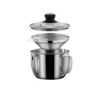 Pesfehhy Séparateur de Graisse en Acier Inoxydable 1 L/4 Tasse, Séparateur de Graisse à Sauce avec Passoire et Couvercle en Verre, Tasse Séparateur D' de Soupe