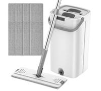 Pesfehhy Système de Nettoyage des avec Tampons Lavables en Microfibre Ensemble de Vadrouille Plate à Lavage à Main Libre pour Vadrouille Plate en Bois Dur