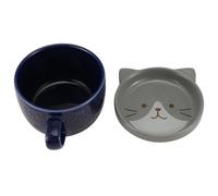 Pesfehhy Tasses à Café en CéRamique CréAtives avec Couvercle Chat Mignon Tasse en Porcelaine DéJeuner Familial Lait Jus Tasse Boisson (Bleu)