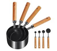 Pesfehhy Tasses et Cuillères à Mesurer, Manche en Bois avec Mesures Métriques et Américaines, Tasse à Mesurer Sèche et Liquide 8 Pièces en Bois Marron et Noir