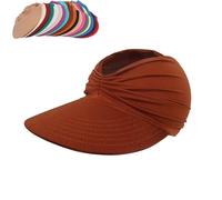 Peshoriadm Summer Women's Sun Hat, Elastic Top Ponytail Sun Beach Hats for Women, Golf Visor Wide Brim Cap (Coffee)