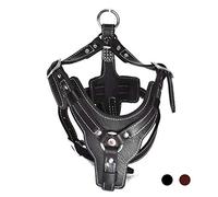 PESHOUCO Harnais pour Chien en Cuir véritable Fait à la Main, Durable, Solide, avec Sangles réglables, Anti-Traction, Facile à contrôler, Tour de Poitrine de 61 à 71,1 cm, pour Chiens de Taille