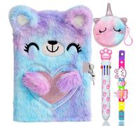 PESLNG Carnet secret pour fille, Agenda secret avec cadenas, journal de voyage scolaire en peluche, carnet privé avec stylo multicolore, Cadeau pour les filles de 4 à 12 ans.…