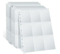 PESLNG Pochettes double face pour cartes à collectionner, pochettes à 9 compartiments pour classeur à anneaux avec 3 à 11 trous, transparentes et sans acide, adaptées aux cartes standard (transparent