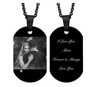 PESOENTH Collier avec pendentif en forme de plaque d'identité avec photo personnalisée - Cadeau pour homme et femme - Saint-Valentin ou anniversaire, Acier inoxydable