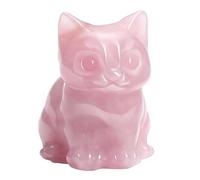 PESOENTH Figurine de chat en cristal de quartz rose - Cadeau d'anniversaire pour les amoureux des chats - Statue de chat rose en cristal rose - Cadeau pour femme - Décoration d'intérieur