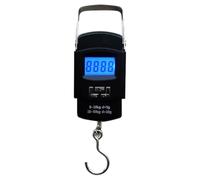 Peson électronique de pêche portable numérique noir en ABS 0,01 à 50 kg | Crochet robuste, format léger et facile à transporter, écran LCD lisible, pour voyage et pêche, 2 piles AAA