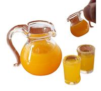 Pesoncarl 1 Ensemble de Miniatures pour Maison de poupée, Accessoires Cuisine pour Maison poupée 1:12, Ensemble Boissons au jus d'orange, pichet avec 2 Tasses en Verre, modèle jus d'orange, ornemen