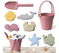 Pesoncarl 11 PCS Sand Toys Toys Colorful Silicone Beach avec Sac en Mesh incluent la Pelle, Le Seau, Les moules de Sable et Les Voitures aléatoires Boîte étanche pour Le Voyager d'été, Sports Outdoor