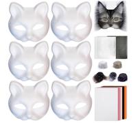 Pesoncarl 1set therian Masque kit avec Laine en Maille en Maille à moitié Visage Masque de Chat drôle Robe à Bricolage de Peinture thérien pour Halloween Maquillage rôles rôles, Masques pour Les