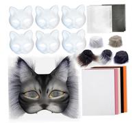 Pesoncarl 1set therian masque kit avec laine en maille en mailles mi-visage masque de chat drôle robe à bricolage de peinture therrian pour halloween maquillage rôles rôle partout