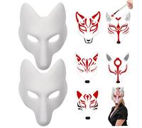 Pesoncarl 2 PCS Masque Therian Halloween Fox Masque Costume en cuir Diy Blank Japonais Kabuki Kitsune Halloween Masques pour la mascarade Costume Prop, jouets
