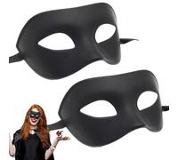 Pesoncarl 2 Pièces Masque de Mascarade Demi-Visage DIY Masque Vierge avec Rubans pour Hommes, Femmes Léger Confortable Halloween pour Bal de Bal Cosplay (Noir)