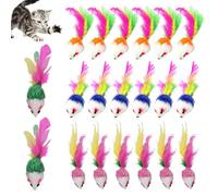 Pesoncarl 20pcs Cat Mouse Toy, 2 Jouets de Souris colorés pour Chats avec des Plumes Queue Interactive balles de Chat en Peluche Toys pour Chats intérieurs