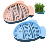 Pesoncarl 2pcs Chat Grass Planter Fish Forme Hydroponie Facile à Faire Pousser l'herbe de Chat Kit de Culture en Plastique l'herbe pour Les Chats de Chiens extérieurs et Autres Animaux de Compagnie