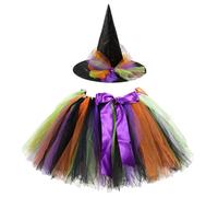 Pesoncarl 2pcs / set Toddler Witch Costume avec jupe en tulle et chapeau Halloween Witch Costume For Girls Cosplay Party Robe Up, Longueur de la jupe de 14 pouces, déguise