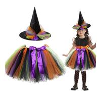 Pesoncarl 2PCS / Set Toddler Witch Costume avec jupe en tulle et chapeau Halloween Witch Costume For Girls Cosplay Party Robe Up, Longueur de la jupe de 13 pouces, déguise