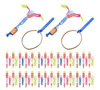 Pesoncarl 50pcs Spin Copter LED Flying Toy avec Slingshots & Arrows Funny Glow Toys Facile à Utiliser Summer Outdoor Games Slingshot Flyer pour Les Cadeaux de fête de la journée pour Enfants, Jouets