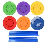 Pesoncarl Assiettes rotatives, bâtons de jonglage en Plastique 6 pièces avec Assiettes, Jouet d'équilibre Amusant pour Enfants, faveur de fête intérieure et extérieure