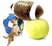 Pesoncarl Balle de Jouets pour Chiens interactifs, 3pcs Toys de Chien Squeak Moelleux, Ballon Football, balles Football et Tennis pour Petite et Moyenne Moelleuse, Anniversaire