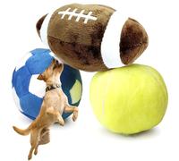 Pesoncarl Balle Interactive pour Chien, 3 pièces, Jouets couinants Moelleux, Ballon de Football, balles de Football et Tennis pour Peluche Petite et Moyenne, Cadeaux d'anniversaire