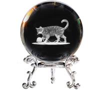 Pesoncarl Boule de Cristaux de 7,6 cm avec Figurines de Vieux Chat 3D à l'intérieur et Support en métal, Presse-papiers, Cadeaux en Cristaux pour Femmes, Ornements de Bureau, Loup, Ornements de Chat
