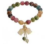Pesoncarl Bracelet en perles de tourmaline naturelle avec breloque muguet - Bracelet porte-bonheur en pierre colorée pour femme, bijoux en perles de cristal, cadeaux