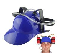 Pesoncarl Chapeau de bière, chapeau à boire amusant, casque à boire en plastique sûr avec support de canette et paille, chapeau amusant pour bière, soda, jeux de football, chapeaux de fête bleus