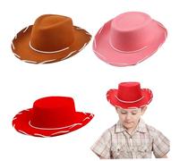 Pesoncarl Chapeau de Cowboy pour enfants, 3 pièces, 3 couleurs, taille moyenne, en tissu Non tissé, chapeau de Cowboy avec ficelle, casquette occidentale pour garçons et filles
